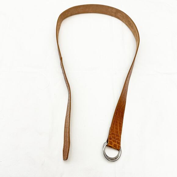 Talbots Crocodile Embossed Brown Leather Belt Silver Buckle Size L Italy - Picture 2 of 4